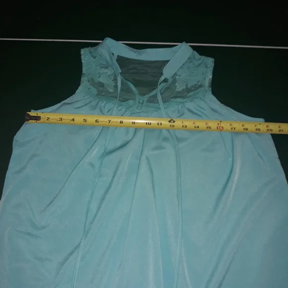 Blue sleeveless tank top blouse party lace sheer travel business sport summer - Picture 5 of 6